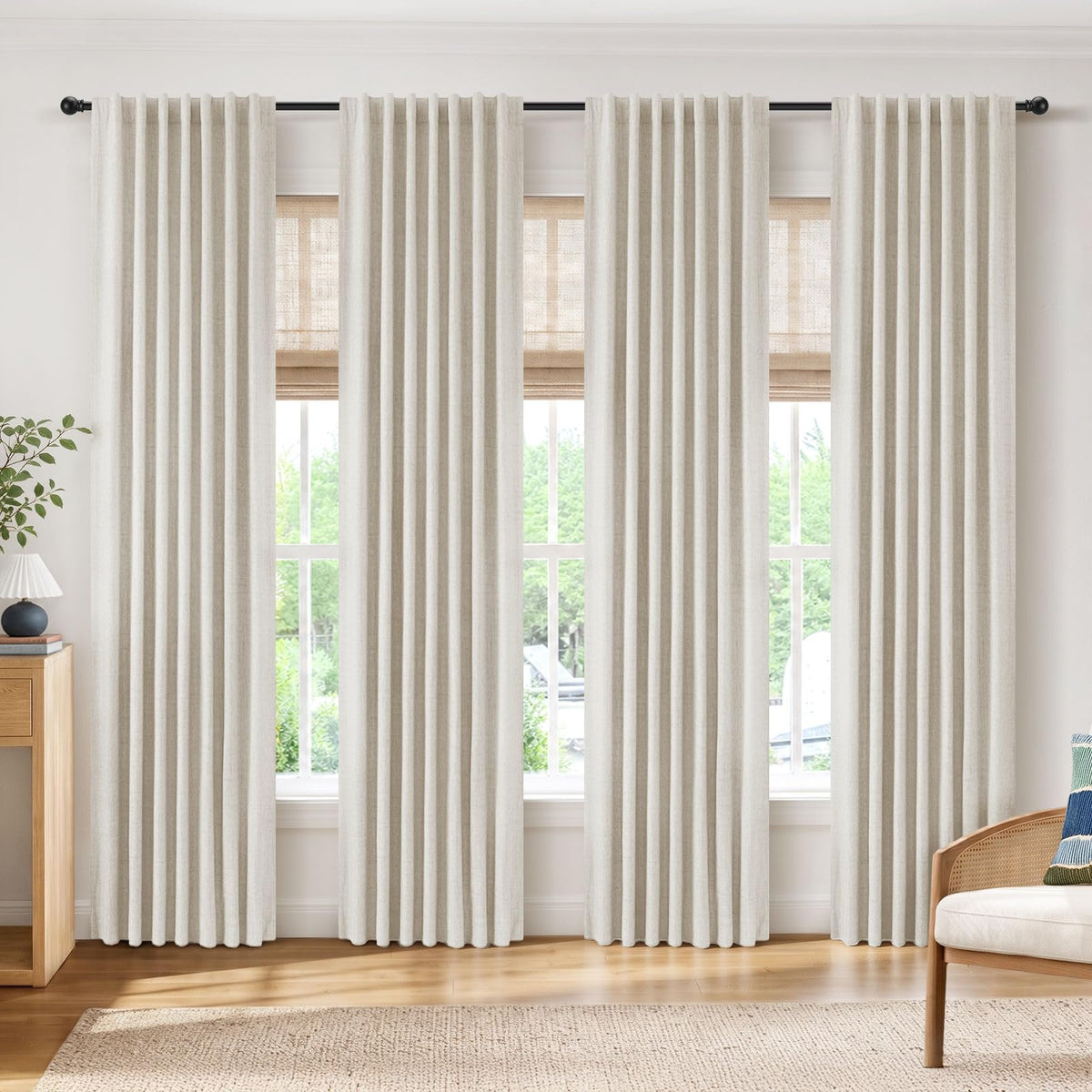 INOVADAY 100% Blackout Linen Curtains for Bedroom 50x84 Inches Cream