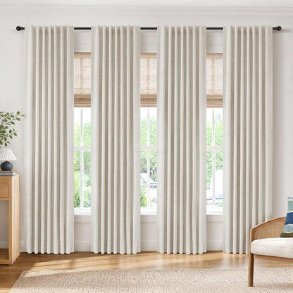 INOVADAY 100% Blackout Linen Curtains for Bedroom 50x84 Inches Cream