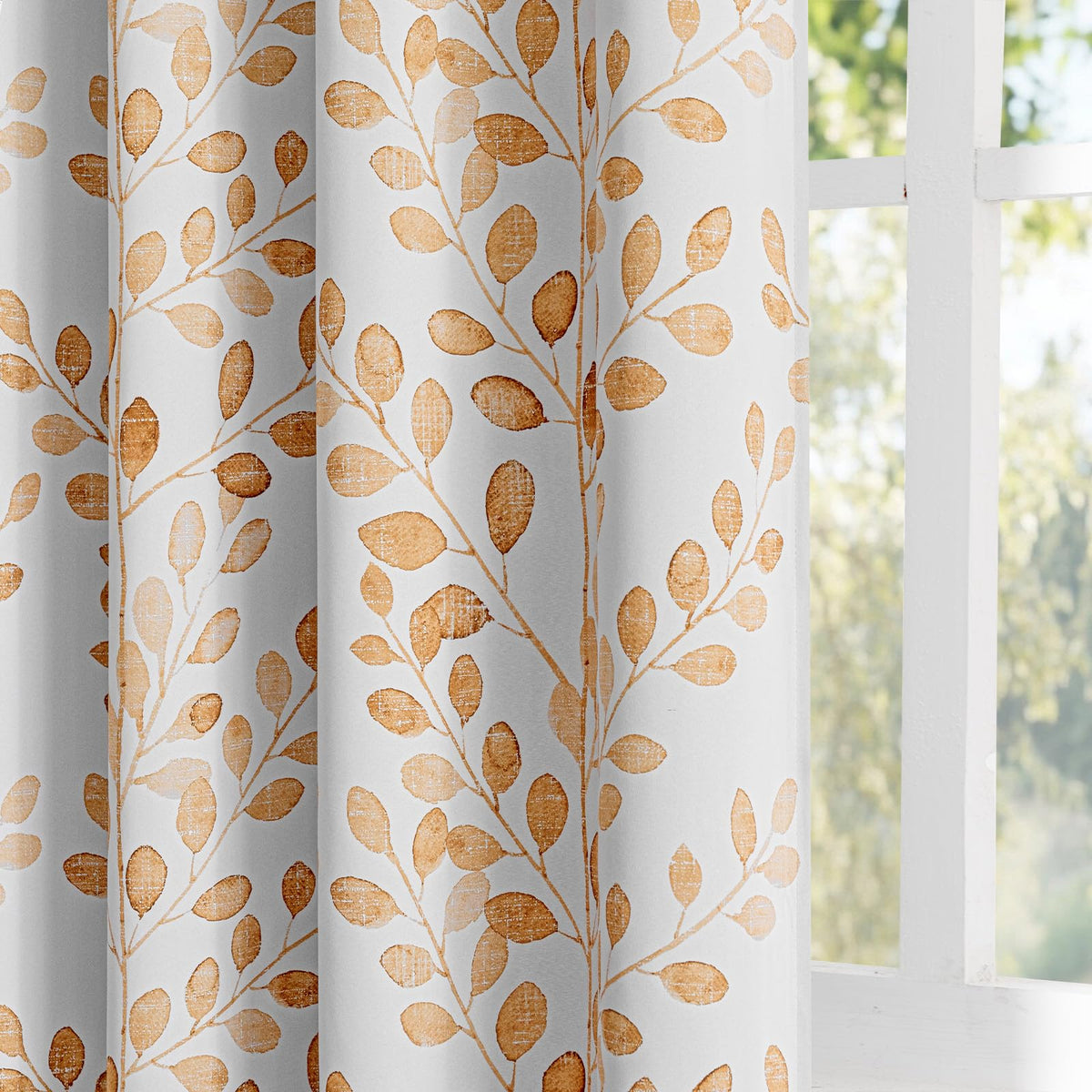 MYSKY HOME Grey Leaf Curtains 63 Inch Length for Bedroom Grommet 2 Panels