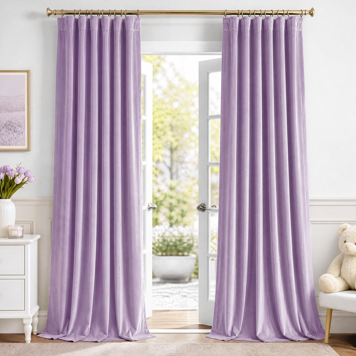 NICETOWN Olive Green Velvet Blackout Curtains 84" Long, 52" Wide, 2 Panels