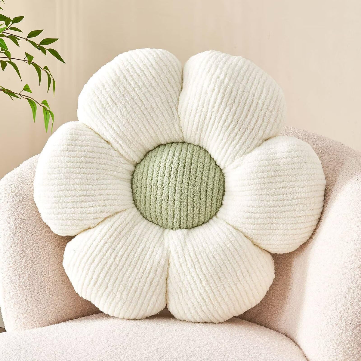 Kcvvcr Flower Throw Pillow, Soft White 14.9" Shaped Floor Pillow for Home Decor, Cute Aesthetic Plush Decorative Pillows for Bed, Sofa, Couch