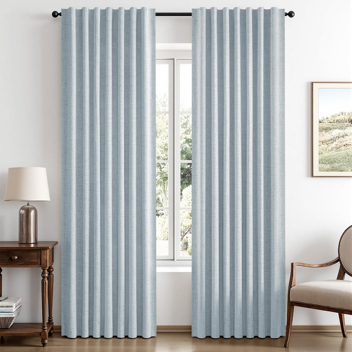 MIULEE 100% Blackout Linen Curtains for Bedroom 42 x 84 Inch Ivory 2 Panels