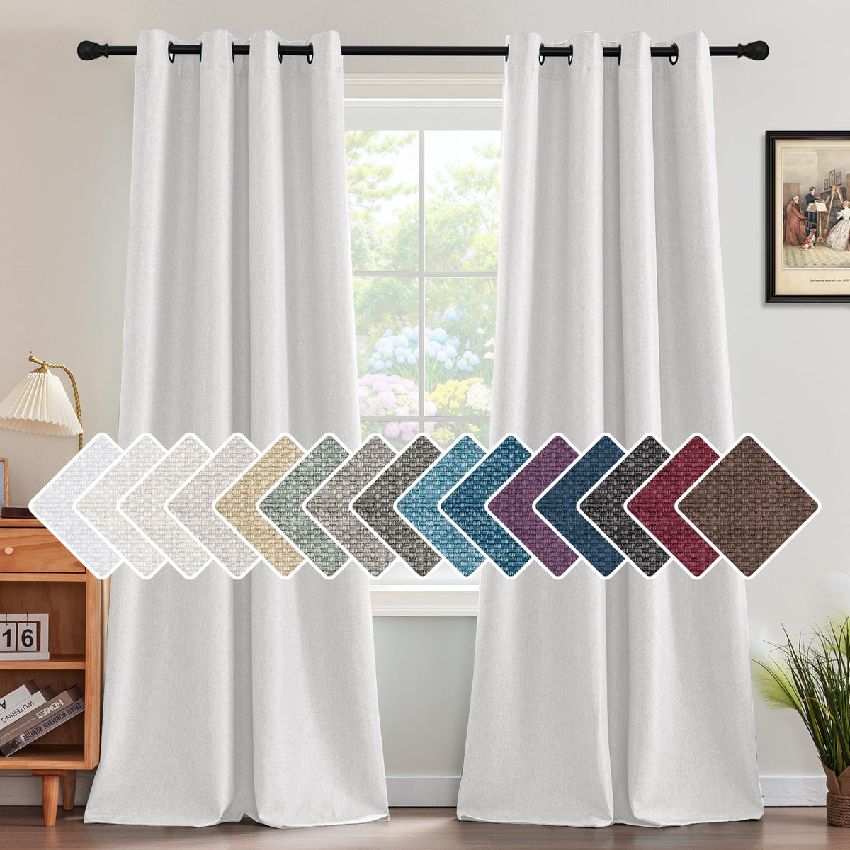 H.VERSAILTEX Linen Blackout Curtain 84 Inches Long for Bedroom/Living Room Thermal Insulated Grommet Linen Look Curtain Drapes Primitive Textured Burlap Effect Window Drapes 1 Panel - Heather Ivory