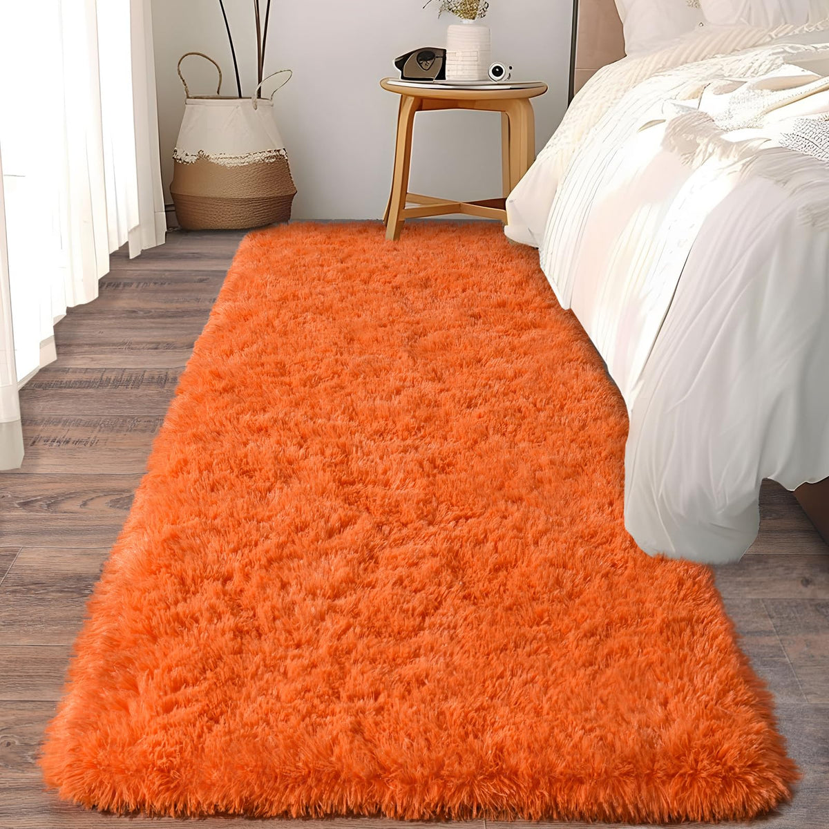 Ultra Soft Runner Rugs for Bedroom Hallways with Upgraded Non-Slip Rubber Backing & Thick Memory Sponge, 2x6 Feet Fluffy Shag Throw Area Rug for Bedside Dorm Dark Grey