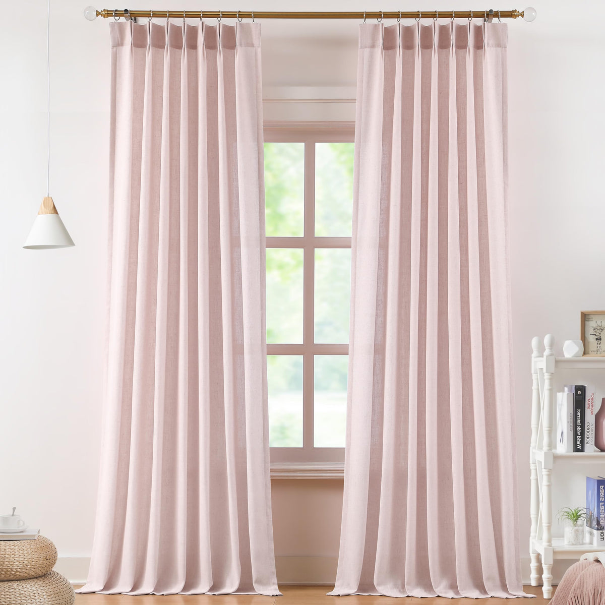 Vision Home Natural Linen Pinch Pleated Semi Sheer Curtains 42Wx90Lx2