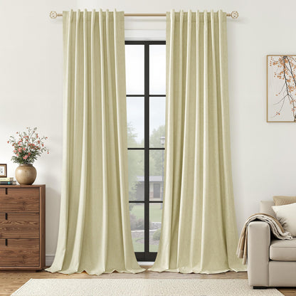 Guken Cream Linen Blackout Curtains 84 Inch Length 2 Panels Set for Living Room Bedroom Back Tab Thermal Insulated 100% Black Out Drapes Room Darkening Window Curtain Ivory Natural Beige