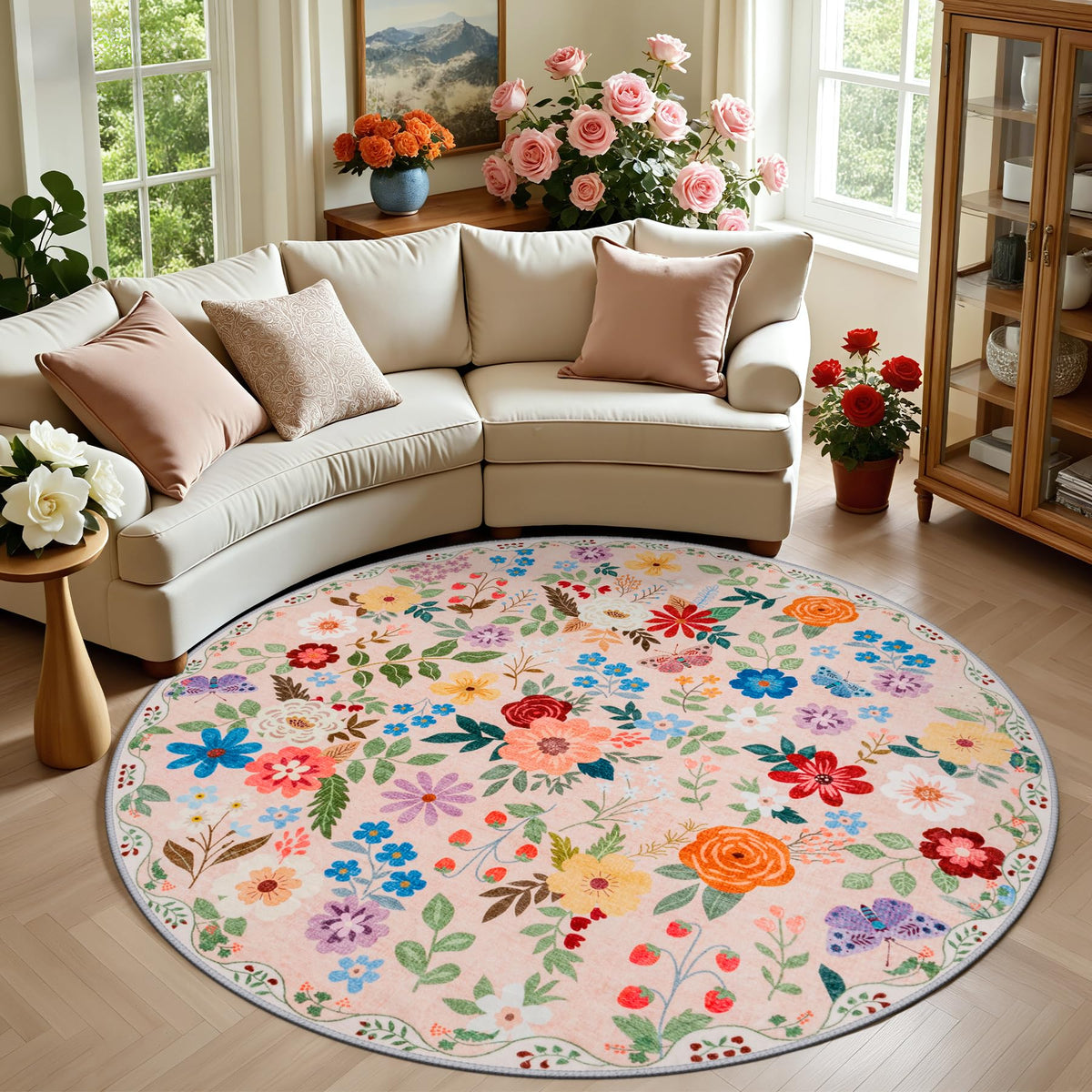 PLHXFR 8x10 Area Rug Living Room: Floral Washable Boho Carpet Dark Green