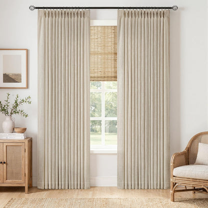 MIULEE Pinch Pleated Linen Curtains 90 Inches Long 2 Panels Natural