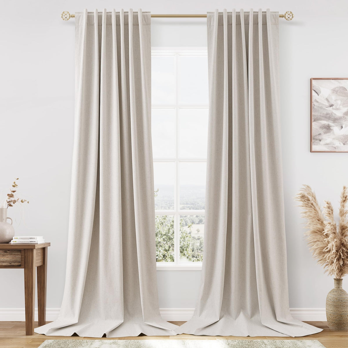 Guken Cream Linen Blackout Curtains 84 Inch Length 2 Panels Set for Living Room Bedroom Back Tab Thermal Insulated 100% Black Out Drapes Room Darkening Window Curtain Ivory Natural Beige