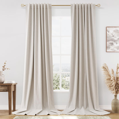 Guken Cream Linen Blackout Curtains 84 Inch Length 2 Panels Set for Living Room Bedroom Back Tab Thermal Insulated 100% Black Out Drapes Room Darkening Window Curtain Ivory Natural Beige
