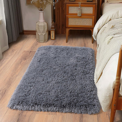 Ultra Soft Runner Rugs for Bedroom Hallways with Upgraded Non-Slip Rubber Backing & Thick Memory Sponge, 2x6 Feet Fluffy Shag Throw Area Rug for Bedside Dorm Dark Grey
