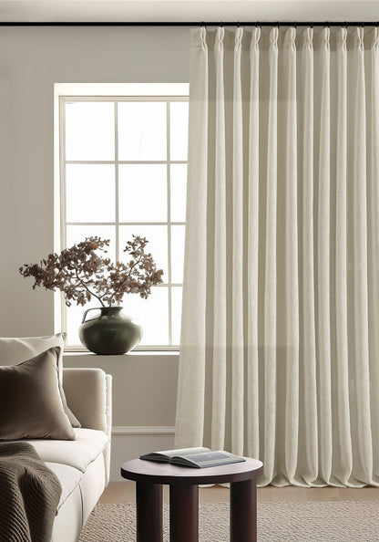 TWODRAPES Natural Pinch Pleated Linen Semi Sheer 84 Inch Curtains 2 Panels