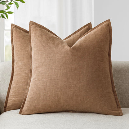 Foindtower Linen Solid Decorative Throw Pillow Covers 20x20 Natural Beige