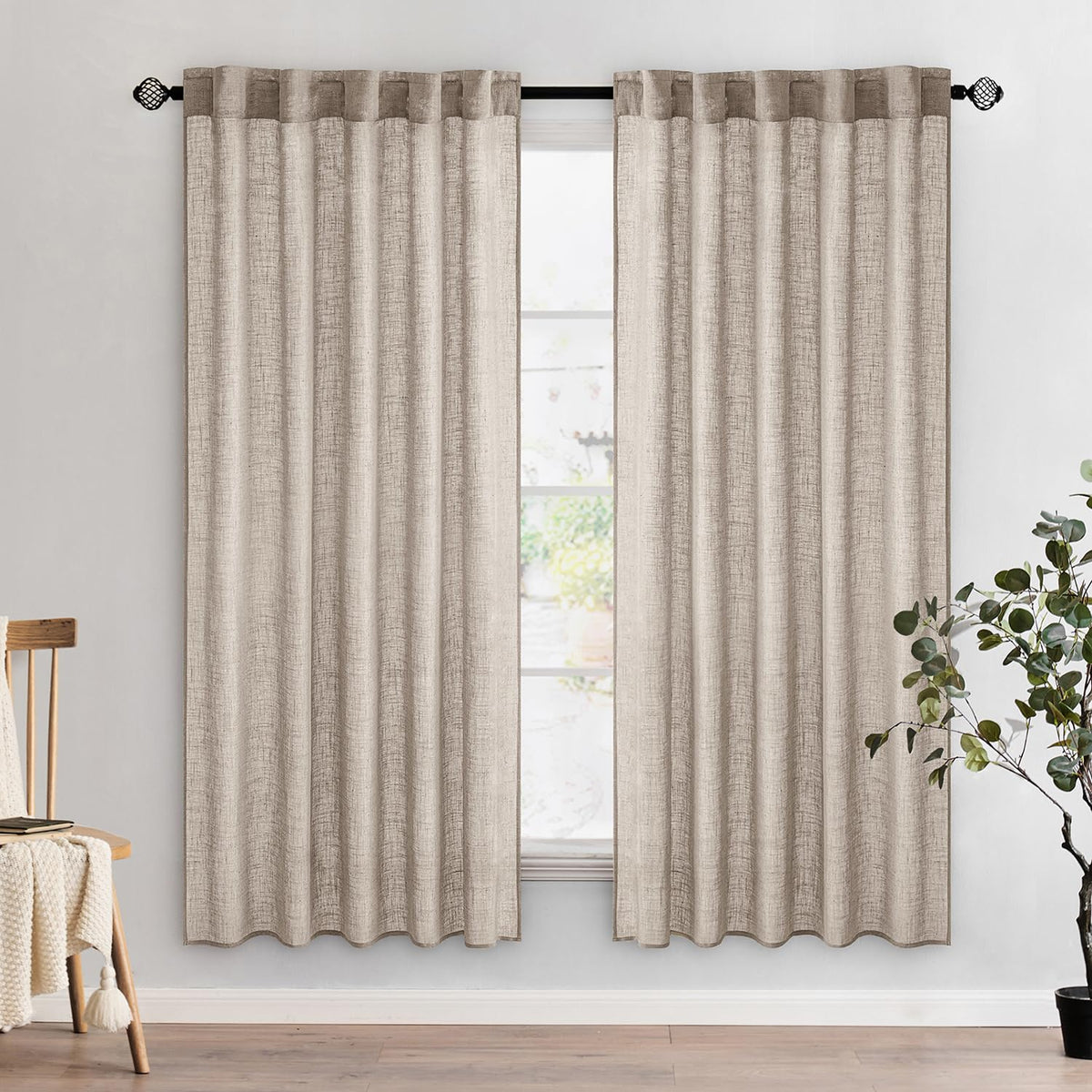 MIULEE Natural White Linen Curtains 52x84 Inch Long for Bedroom Living Room