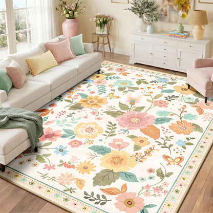 RELEANY Floral Washable 5x7 Area Rugs Pink