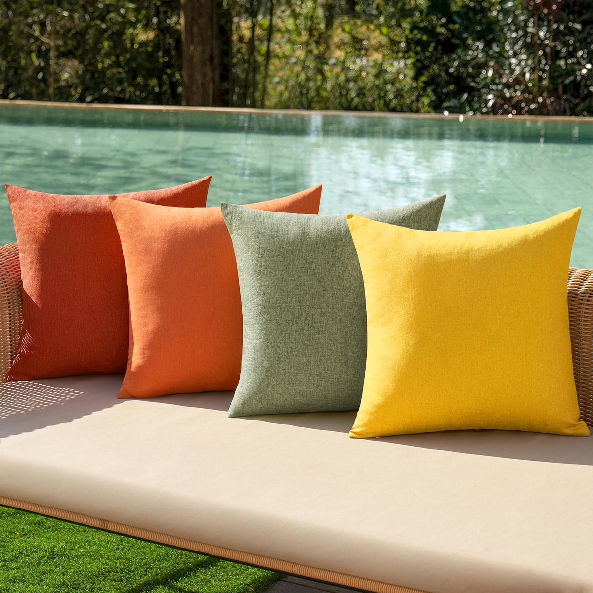 MIULEE Pack of 4 Decorative Outdoor Throw Pillow Covers Linen Waterproof Pillow Covers Summer Farmhouse Cushion Cases for Patio Garden Tent Balcony Couch Sofa 18x18 Inch Red/Turquoise