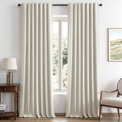 MIULEE 100% Blackout Linen Curtains for Bedroom 42 x 84 Inch Ivory 2 Panels