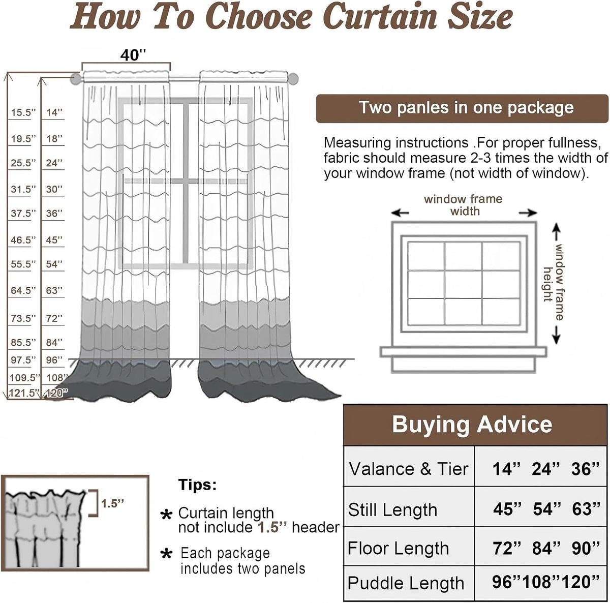 Chyhomenyc White Curtains 45 Inch Length 2 Panels, Faux Linen Textured