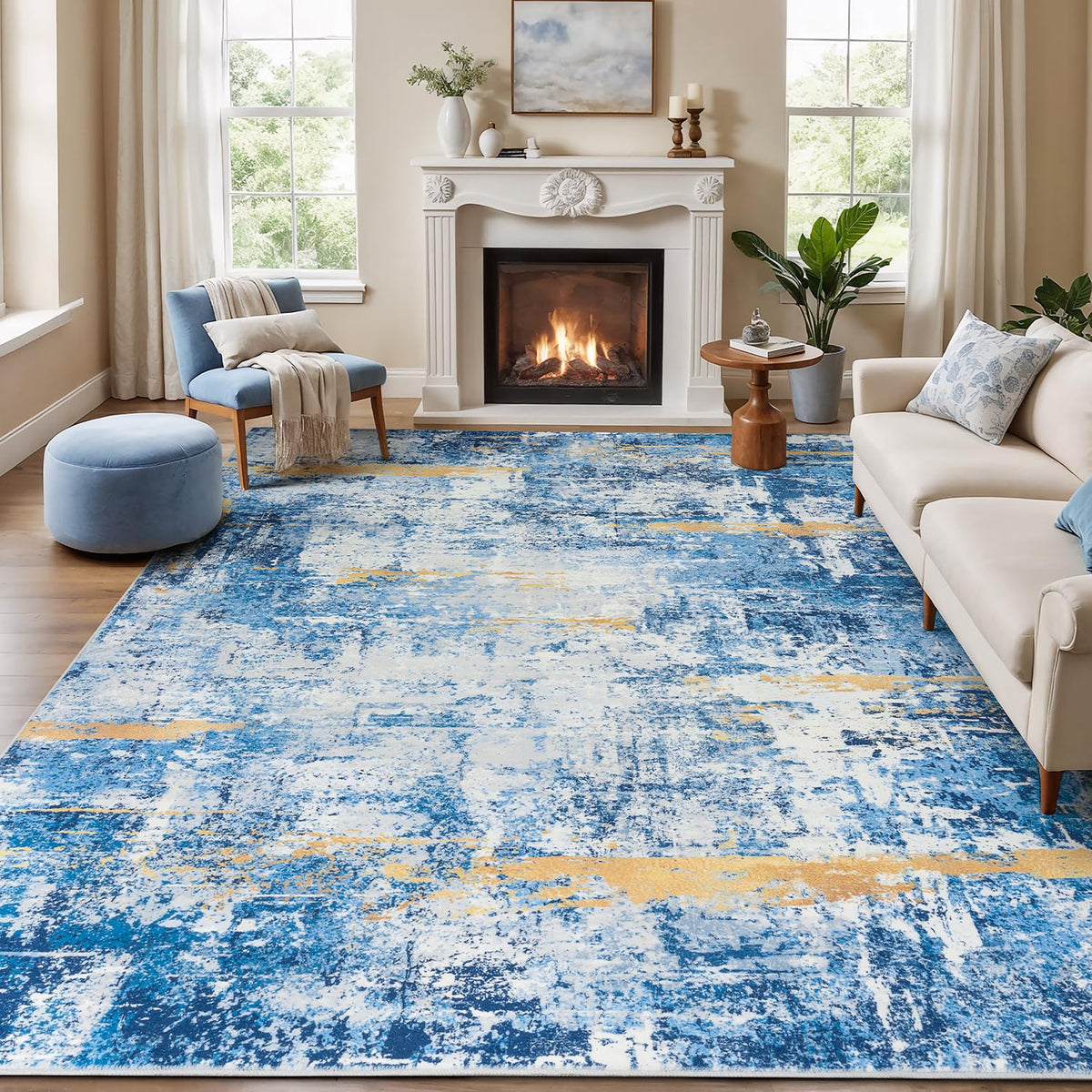 Rugflix 8x10 Area Rug for Living Room, Washable Navy Blue Dark Black Carpet