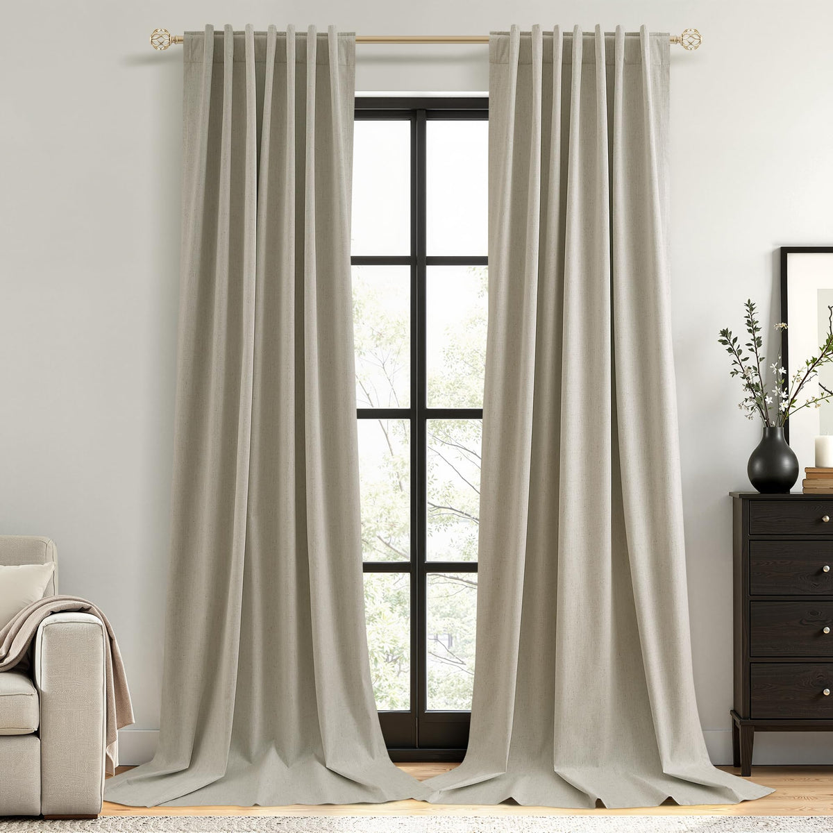Guken Cream Linen Blackout Curtains 84 Inch Length 2 Panels Set for Living Room Bedroom Back Tab Thermal Insulated 100% Black Out Drapes Room Darkening Window Curtain Ivory Natural Beige