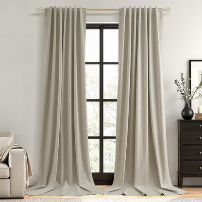 Guken Cream Linen Blackout Curtains 84 Inch Length 2 Panels Set for Living Room Bedroom Back Tab Thermal Insulated 100% Black Out Drapes Room Darkening Window Curtain Ivory Natural Beige