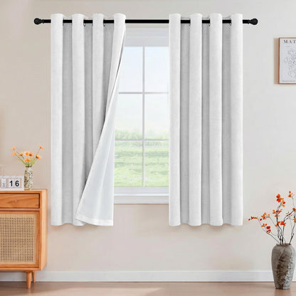 PrinceDeco Natural Linen Curtains 100% Blackout Linen Curtains for Bedroom Full Blackout Curtains 84 Inches Long Living Room Thermal Insulated Light Blocking Curtain Drapes White Backing, 2 Panels