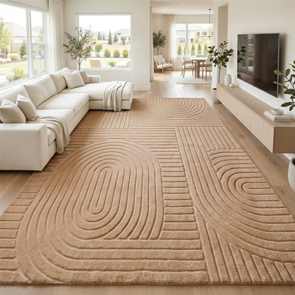 Beige Solid Area Rug 8x10, Washable Rugs for Living Room Bedroom