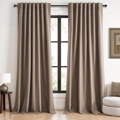 Topfinel Cream Ivory Blackout Curtains & Drapes 84 Inch Length, Beige Pinch Pleat Full Blackout Flax Linen Tab Top Soundproof Curtains with Hooks Rings for Bedroom Living Room Track 2 Panels Set