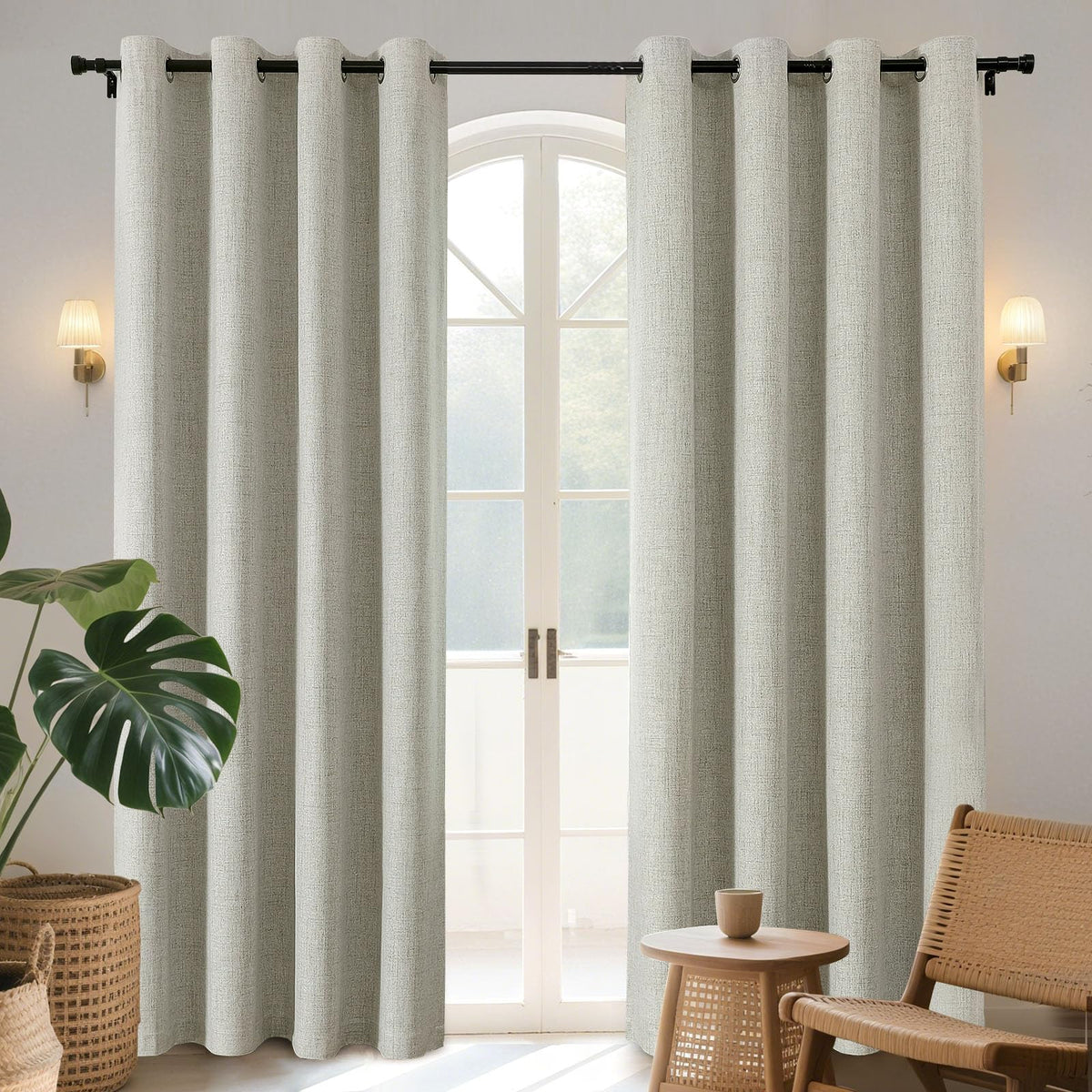 Joydeco Blackout Curtains 84 Inch Long, Linen Black Out Curtains for Bedroom 2 Panels with Grommet, Thermal Insulated, Noise Reducing Room Darkening Drapes Privacy Protection for Living Room Window