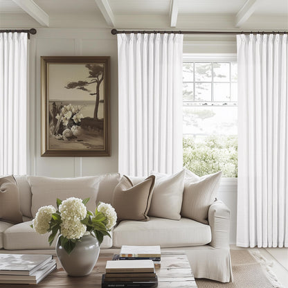 TWODRAPES Natural Pinch Pleated Linen Semi Sheer 84 Inch Curtains 2 Panels
