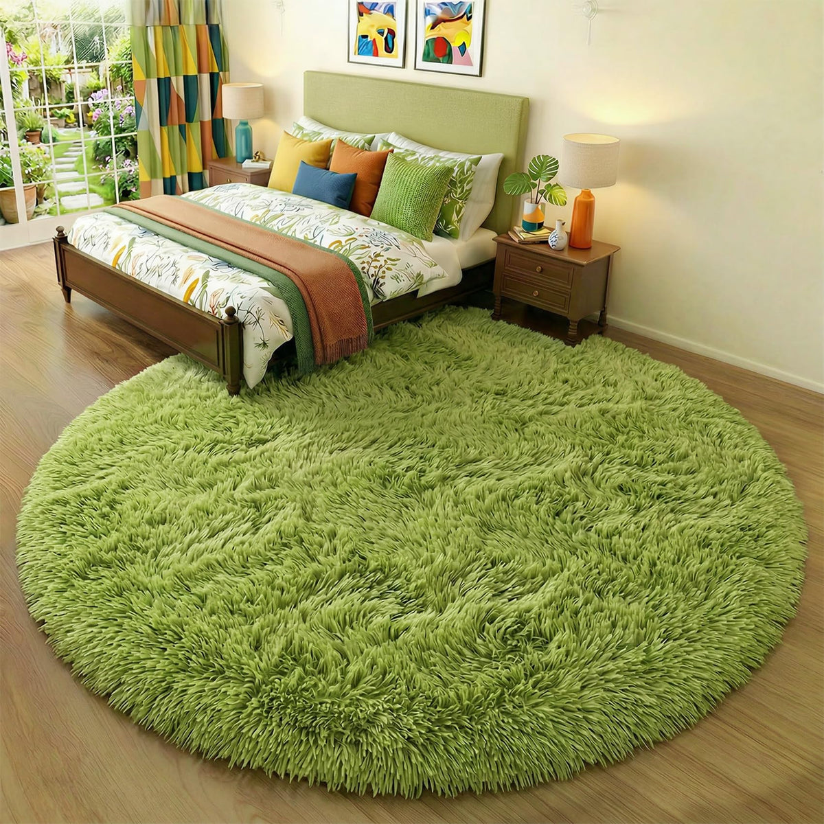 Amdrebio Pink Circle Round Fluffy Area Rug 4Ft for Girls Bedroom Kids Room