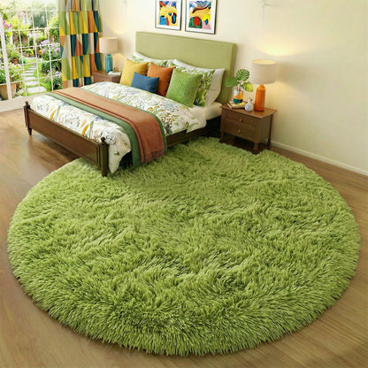 Amdrebio Pink Circle Round Fluffy Area Rug 4Ft for Girls Bedroom Kids Room