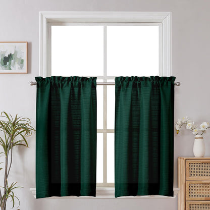 Chyhomenyc White Curtains 45 Inch Length 2 Panels, Faux Linen Textured