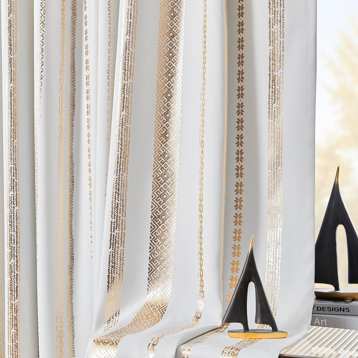 jinchan Boho Blackout Curtains 63 Inch Length Moon Phase Printed Drapes