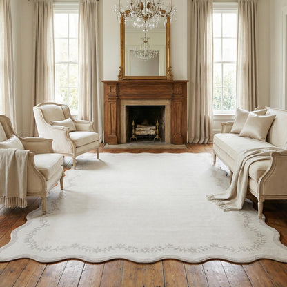 GarveeHome 5x7 Scalloped Area Rug Jute Washable Bedroom Living Room Rug
