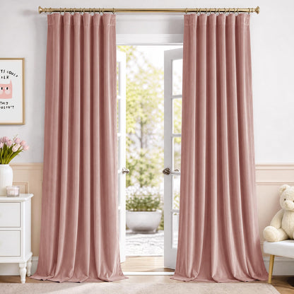 NICETOWN Olive Green Velvet Blackout Curtains 84" Long, 52" Wide, 2 Panels