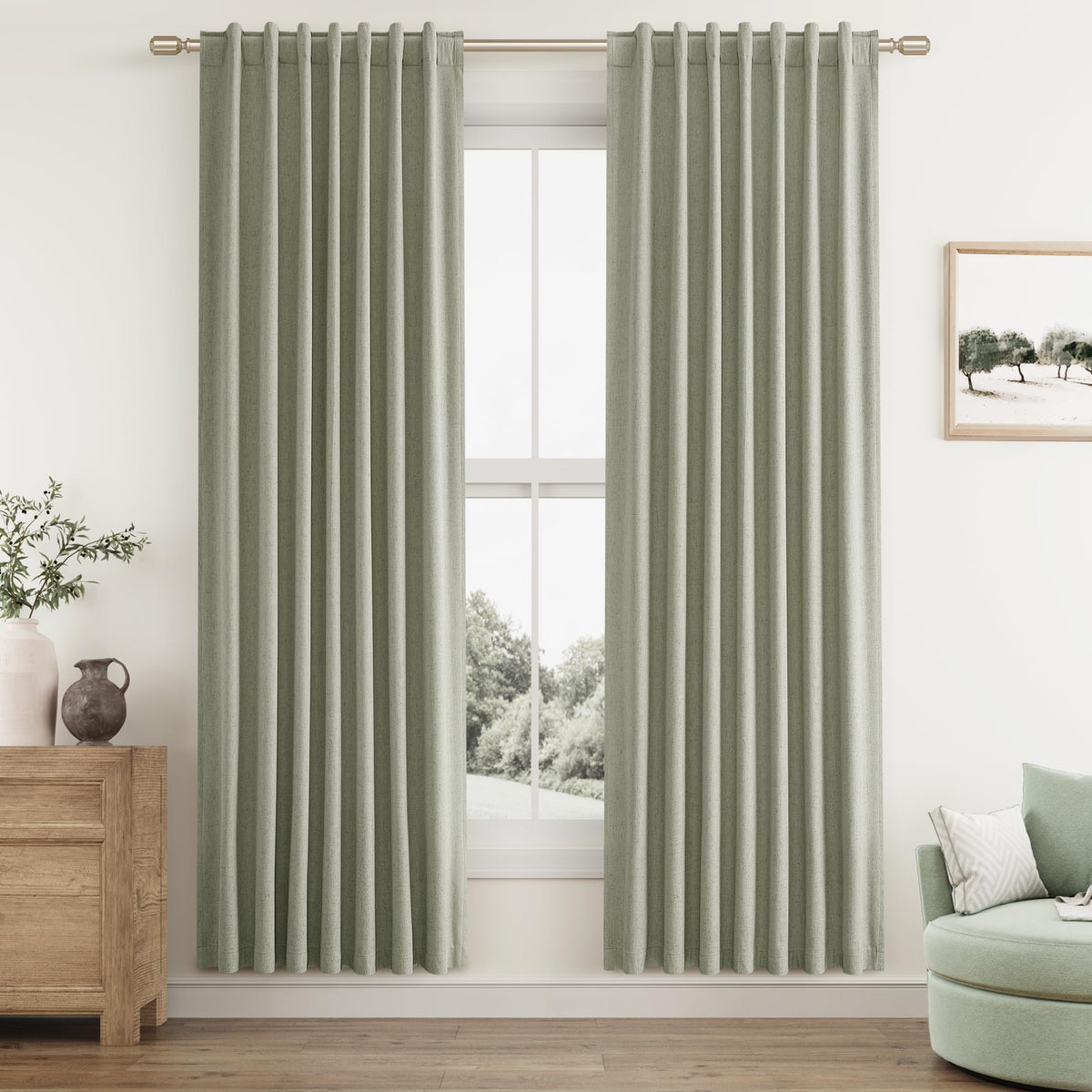 Guken Cream Linen Blackout Curtains 84 Inch Length 2 Panels Set for Living Room Bedroom Back Tab Thermal Insulated 100% Black Out Drapes Room Darkening Window Curtain Ivory Natural Beige