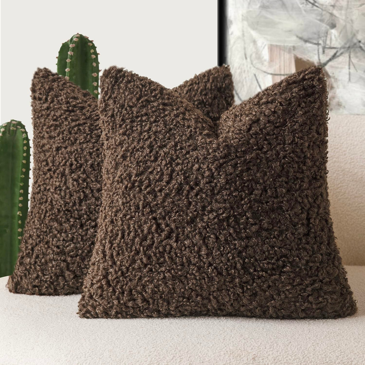 Foindtower Decorative Fuzzy Faux Fur Throw Pillow Covers 24x24 Inch Oatmeal