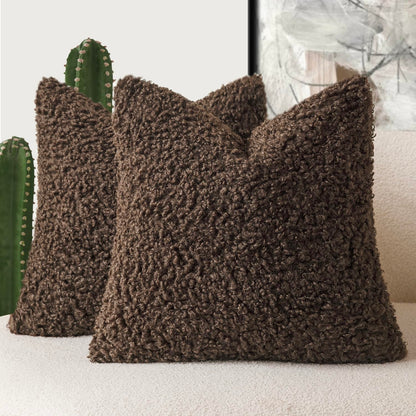 Foindtower Decorative Fuzzy Faux Fur Throw Pillow Covers 24x24 Inch Oatmeal