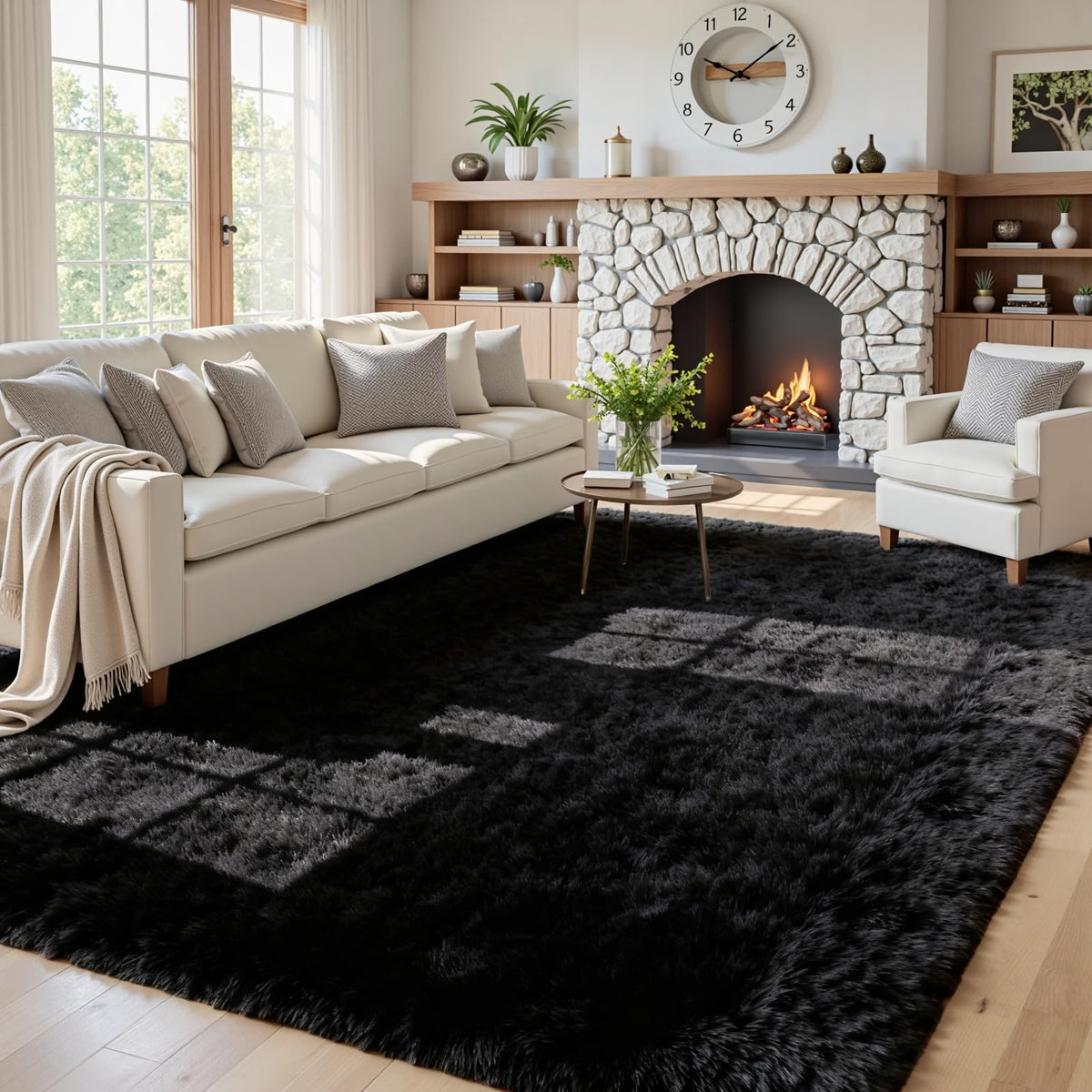 8x10 Fluffy Shag Area Rugs for Living Room Bedroom: Soft Plush Carpet Grey