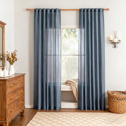 MYSKY HOME Linen Curtains for Living Room, Natural Semi Sheer Curtains & Drapes 84 inches Length 2 Panels Set Farmhouse Country Boho Style Back Tab Draperies for Sliding Glass Door, 50" Wide, Linen