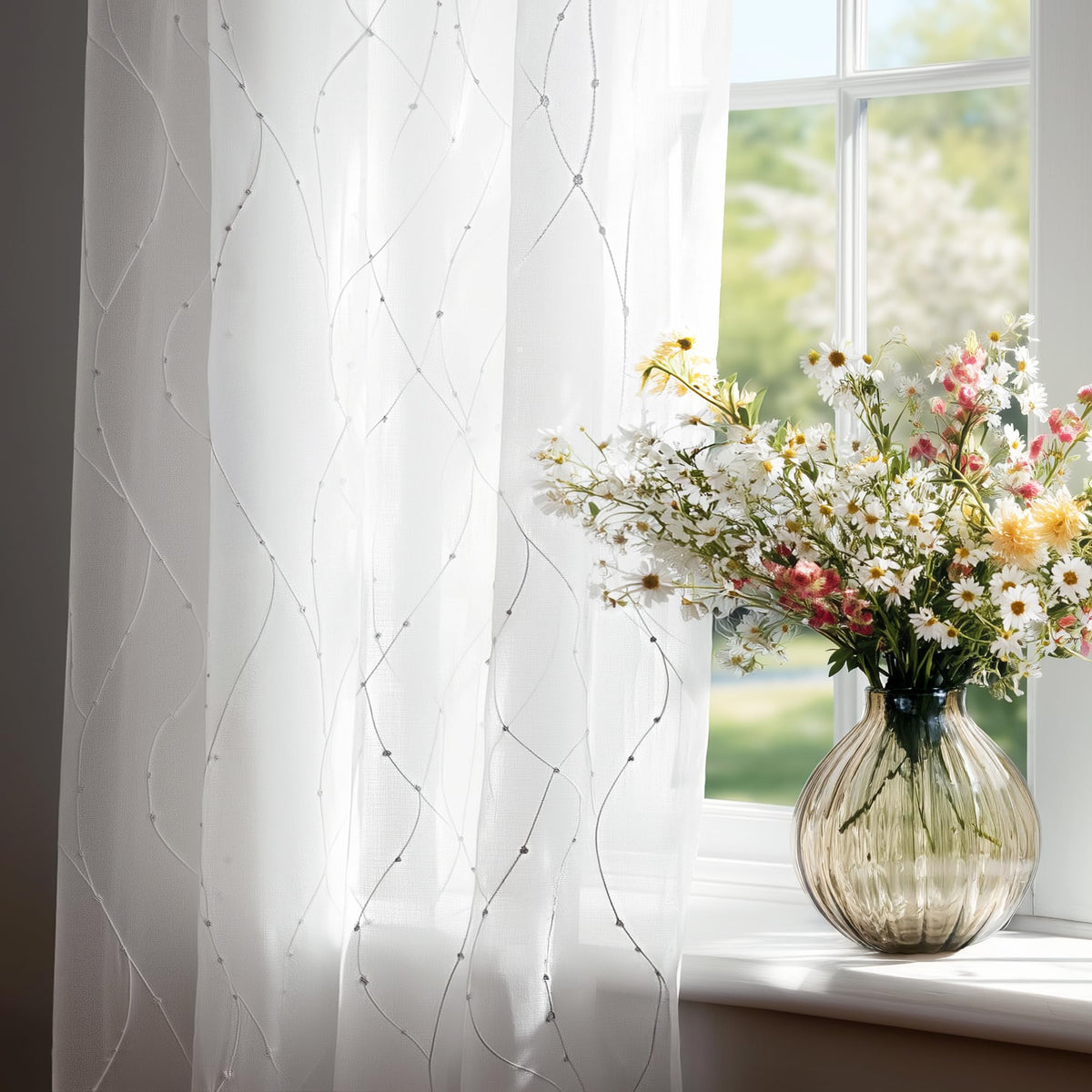 Deconovo Light Filtering Sheer Curtains 72 Inches Long for Living Room