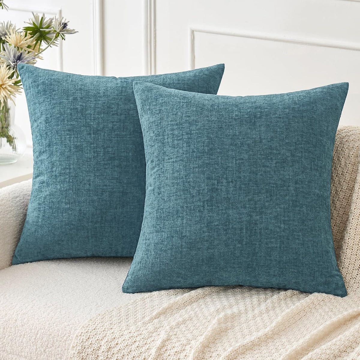 MIULEE Soft Chenille Throw Pillow Covers Sage Green 18x18 Inch Pack of 2