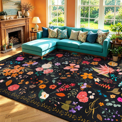 6x9 Ft Abstract Washable Area Rugs for Living Room Blue