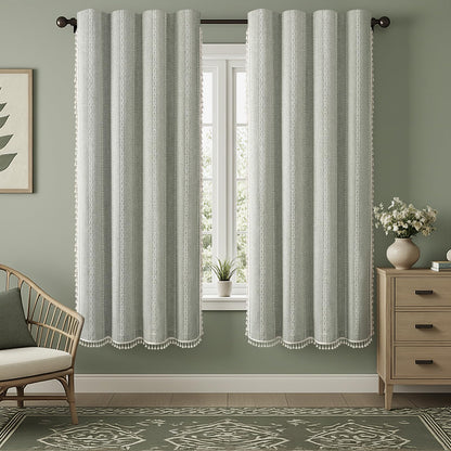 Boho 100% Blackout Curtains 84 Inch 2 Panels Linen Blend Beige