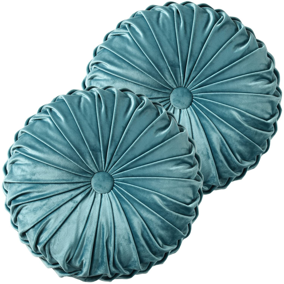 HIG Set of 2 Beige Velvet Decorative Round Pleated Throw Pillows
