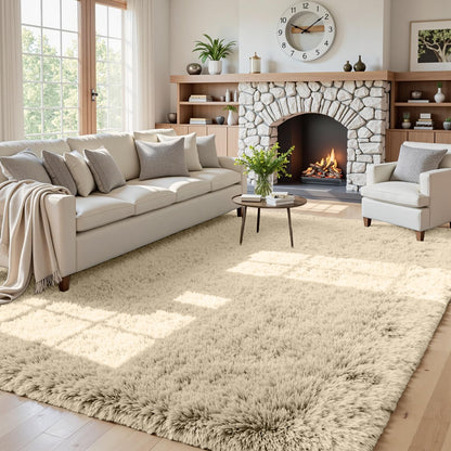 8x10 Fluffy Shag Area Rugs for Living Room Bedroom: Soft Plush Carpet Grey
