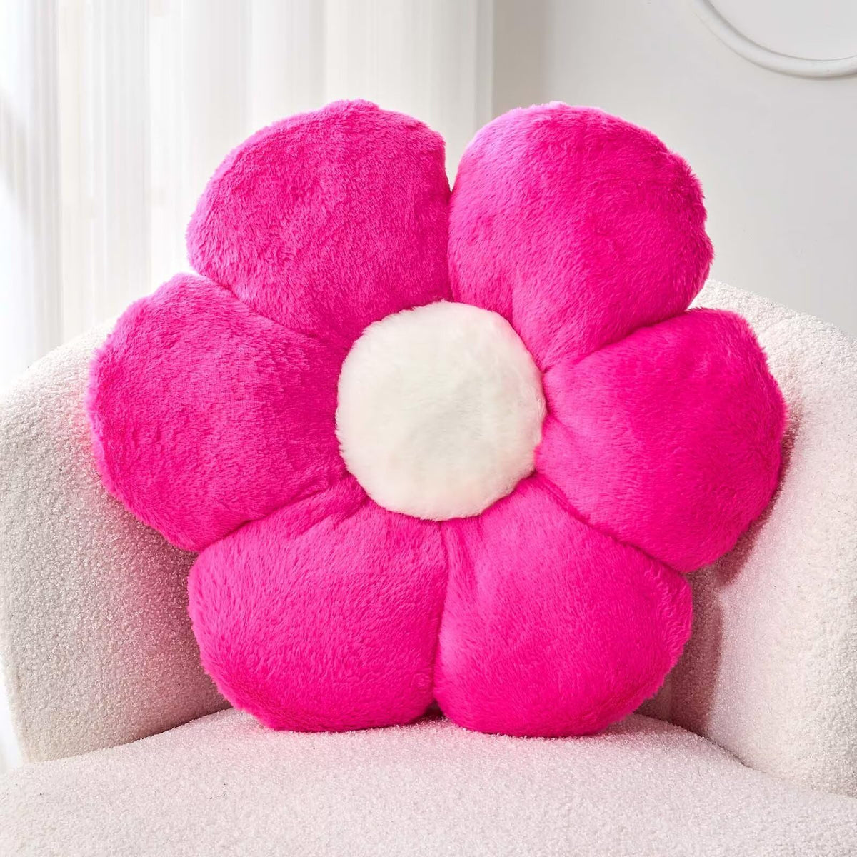 Kcvvcr Pink Flower Pillow, Cute Decorative Flower Shaped Throw Pillow with Faux Rabbit Fur, 14.9" Soft Flower Plush Throw Pillow Floor Pillows Room Décor for Bedroom Living Room