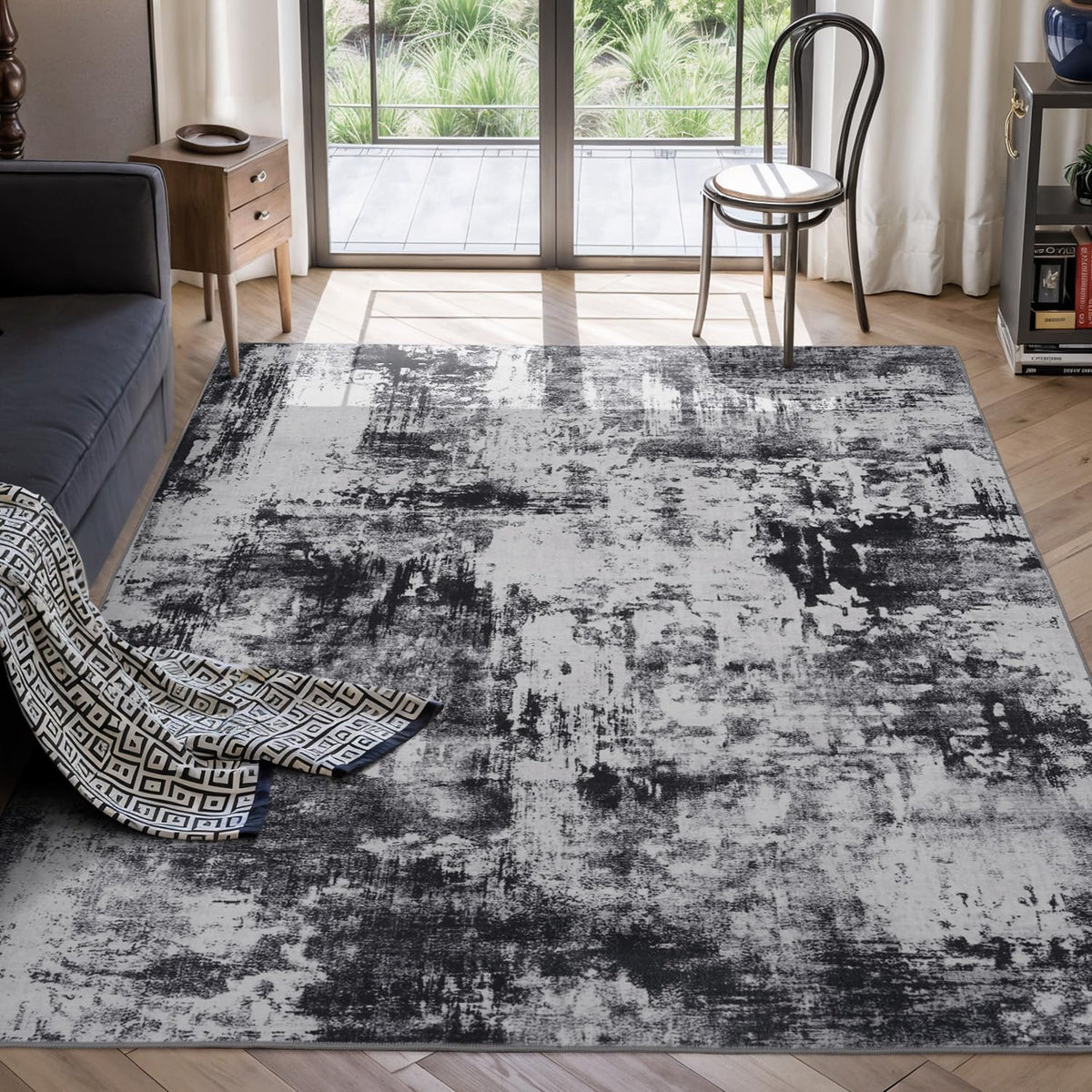 Rugflix 8x10 Area Rug for Living Room, Washable Navy Blue Dark Black Carpet