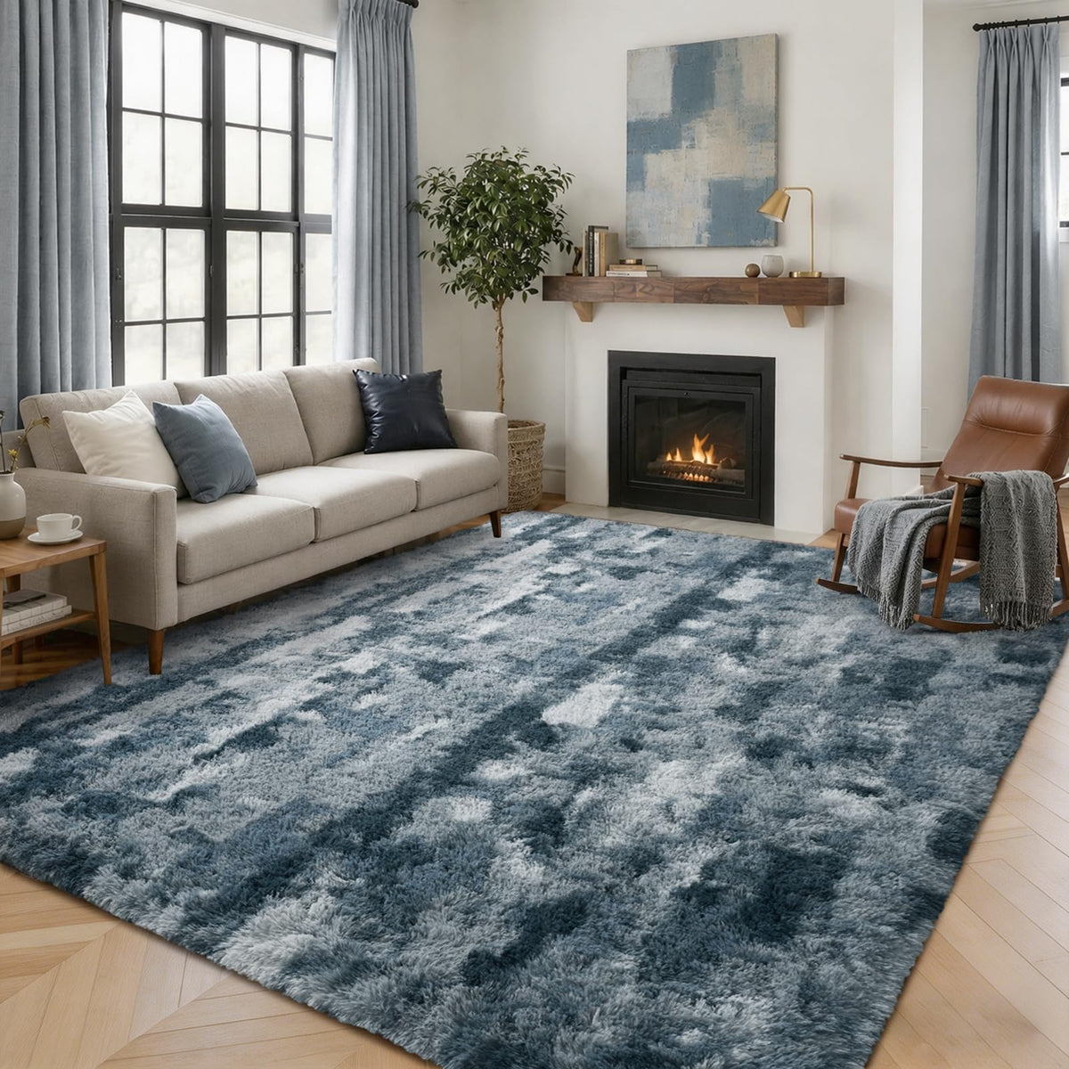 5x7 Black Area Rugs for Living Room, Large Fluffy Shag Bedroom Rugs Non-Slip, Ultra Soft Plush Carpet for Nursery Kids PlayRoom Dorm Office Indoor Modern Carpets